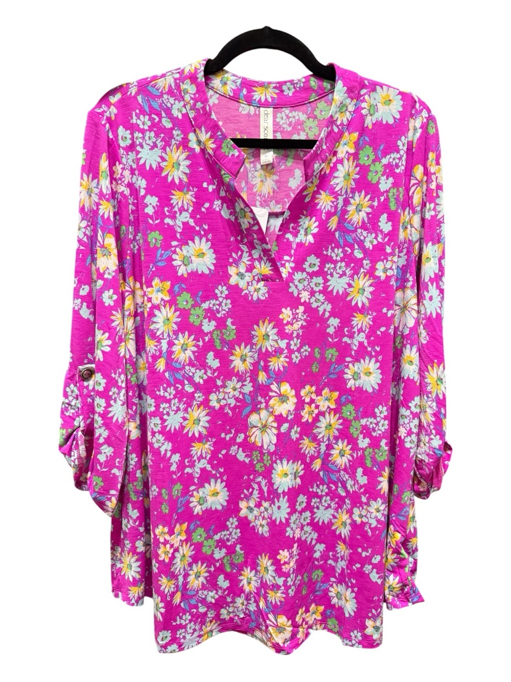 Dear Scarlett Pink Floral Roll Tab Sleeve Blouse Women’s XL NWT - Picture 2 of 7